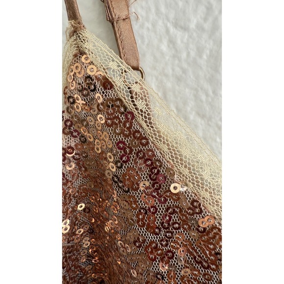 VTG Sequin Cami Top Sz L Dainty Lace Trim Rose Gold - Picture 13 of 13